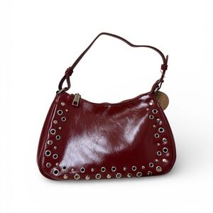 Chic Burgundy Shoulder Bag with Silver Accents